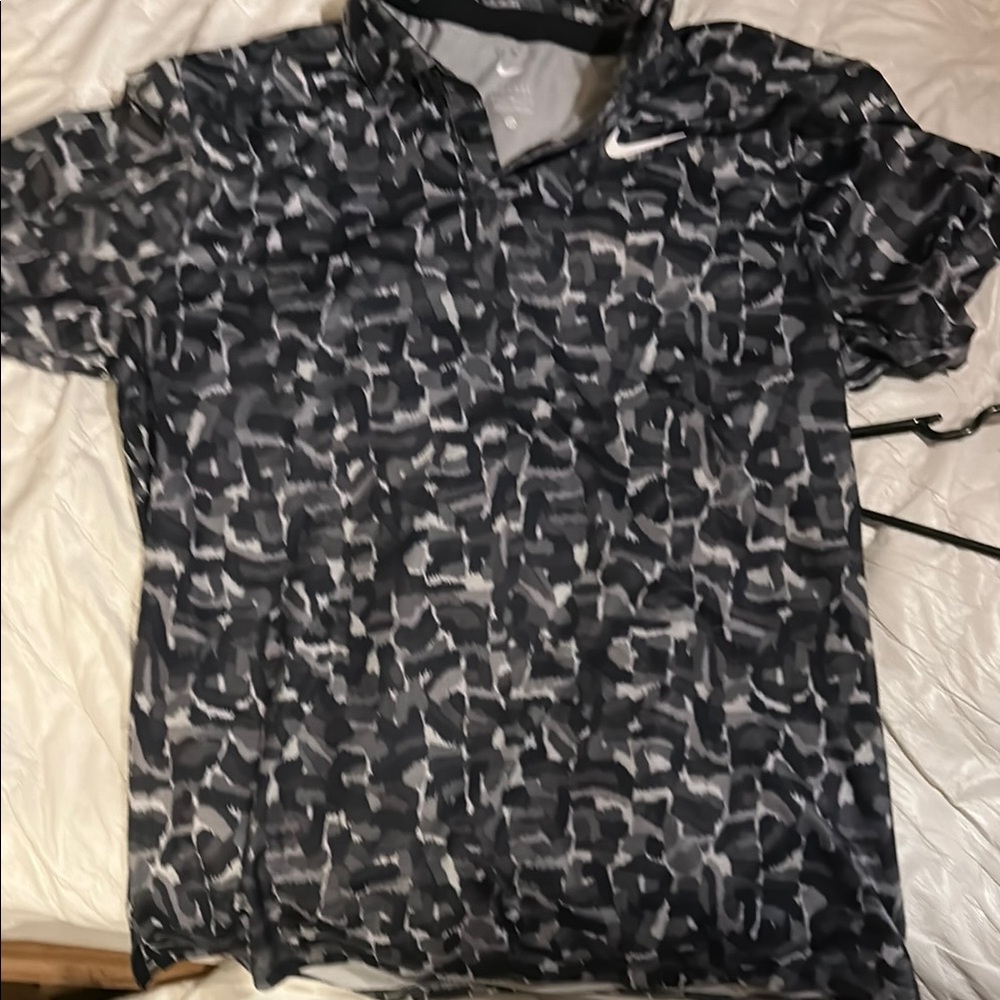 Nike Black and Gray Polo Shirt with Modern Camouflage